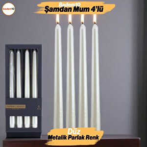 Şamdan Mum 4'lü Metalik Boya Beyaz Dekoratif Mumu Kandil Hediyelik Fitilli Mumluk Parlak Beyaz 25 Cm