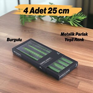 Şamdan Mum Burgulu 4'lü Metalik Boya Yeşil Dekoratif Mumu Kandil Hediyelik Fitilli Mumluk 25 Cm