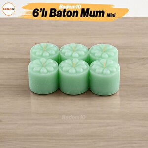 Baton Mum Mini 6'lı Yeşil Silindir Dekoratif Mumu Kandil Hediyelik Fitilli Mumlar Şamdan Kokusuz