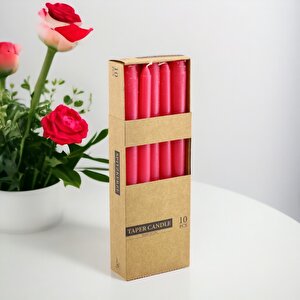 Şamdan Mum 10'lu Düz Kırmızı Dekoratif Mumu Kandil Hediyelik Fitilli Mumluk 25 Cm