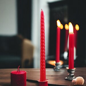 Şamdan Mum Burgulu 2'li Kırmızı Dekoratif Mumu Kandil Hediyelik Fitilli Mumluk 25 Cm