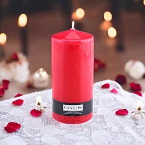 Baton Mum Kırmızı Silindir Dekoratif Mumu Kandil Hediyelik Fitilli Mumlar Şamdan Kokusuz 6 X 13 Cm
