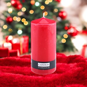 Baton Mum Kırmızı Silindir Dekoratif Mumu Kandil Hediyelik Fitilli Mumlar Şamdan Kokusuz 6 X 13 Cm