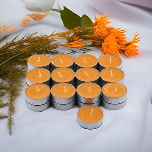Tealight Mum 25x10 Gr Dekoratif Mumu Kandil Hediyelik Fitilli Mumluk Şamdan Turuncu Renk Kokusuz
