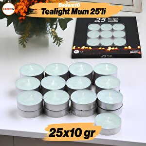 Tealight Mum 25x10 Gr Dekoratif Mumu Kandil Hediyelik Fitilli Mumluk Şamdan Su Mavisi Renk Kokusuz
