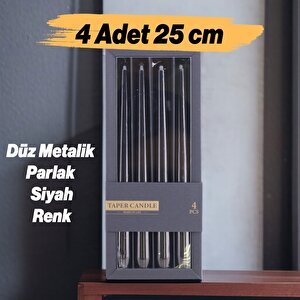 Şamdan Mum 4'lü Metalik Boya Siyah Dekoratif Mumu Kandil Hediyelik Fitilli Mumluk Parlak Siyah 25 Cm
