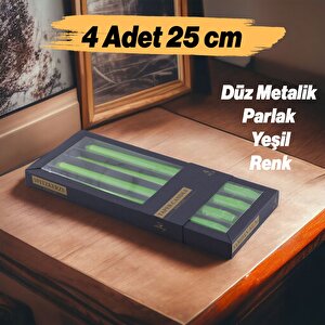 Şamdan Mum 4'lü Metalik Boya Yeşil Dekoratif Mumu Kandil Hediyelik Fitilli Mumluk Parlak Yeşil 25 Cm