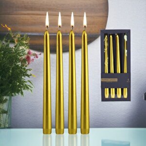 Şamdan Mum 4'lü Metalik Boya Gold Dekoratif Mumu Kandil Hediyelik Fitilli Mumluk Parlak Altın 25 Cm
