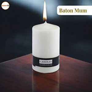 Baton Mum Beyaz Silindir Dekoratif Mumu Kandil Hediyelik Fitilli Mumlar Şamdan Kokusuz 6 X 10 Cm
