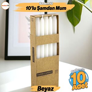 Şamdan Mum 10'lu Düz Beyaz Dekoratif Mumu Kandil Hediyelik Fitilli Mumluk 25 Cm