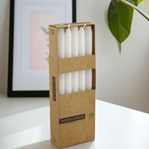 Şamdan Mum 10'lu Düz Beyaz Dekoratif Mumu Kandil Hediyelik Fitilli Mumluk 25 Cm