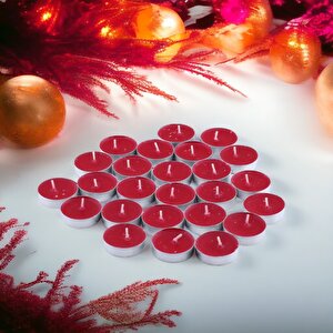 Tealight Mum 25x10 Gr Dekoratif Mumu Kandil Hediyelik Fitilli Mumluk Şamdan Kırmızı Renk Kokusuz