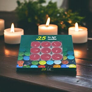 Tealight Mum 25x10 Gr Dekoratif Mumu Kandil Hediyelik Fitilli Mumluk Şamdan Kırmızı Renk Kokusuz