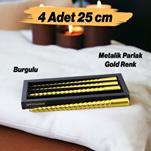 Şamdan Mum Burgulu 4'lü Metalik Boya Altın Gold Dekoratif Mumu Kandil Hediyelik Fitilli Mumluk 25 Cm