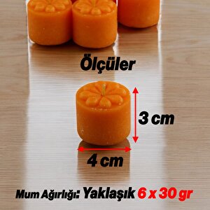 Baton Mum Mini 6'lı Turuncu Silindir Dekoratif Mumu Kandil Hediyelik Fitilli Mumlar Şamdan Kokusuz