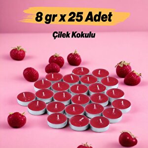 Tealight Mum 200 Gr Dekoratif Mumu Kandil Hediyelik Fitilli Mumlar Şamdan Kırmızı Çilek Kokulu