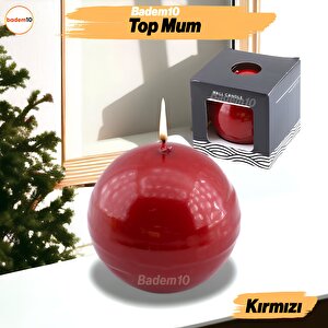 Top Mum 8 Cm Dekoratif Mumu Kandil Hediyelik Fitilli Mumluk Şamdan Metalik Boya Kırmızı Renk Kokusuz