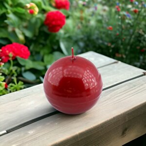 Top Mum 8 Cm Dekoratif Mumu Kandil Hediyelik Fitilli Mumluk Şamdan Metalik Boya Kırmızı Renk Kokusuz