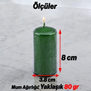 Baton Mum Metalik Kaplama Yeşil Silindir Dekoratif Mumu Kandil Hediyelik Mumlar Şamdan Kokusuz 8 Cm