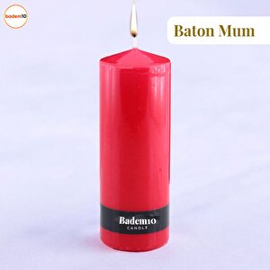 Baton Mum Kırmızı Silindir Dekoratif Mumu Kandil Hediyelik Fitilli Mumlar Şamdan Kokusuz 6 X 17 Cm