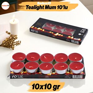 Tealight Mum 10x10 Gr Dekoratif Mumu Kandil Hediyelik Fitilli Mumluk Şamdan Kırmızı Renk Kokusuz
