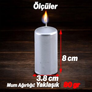 Baton Mum Metalik Kaplama Gümüş Silindir Dekoratif Mumu Kandil Hediyelik Mumlar Şamdan Kokusuz 8 Cm
