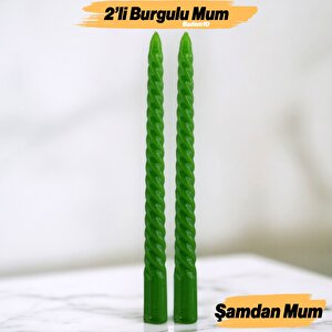 Şamdan Mum Burgulu 2'li Yeşil Dekoratif Mumu Kandil Hediyelik Fitilli Mumluk 25 Cm