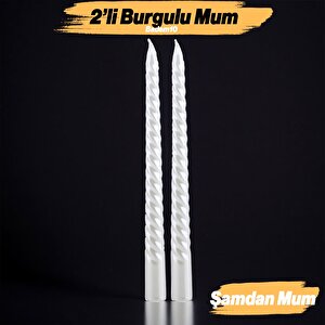 Şamdan Mum Burgulu 2'li Beyaz Dekoratif Mumu Kandil Hediyelik Fitilli Mumluk 25 Cm