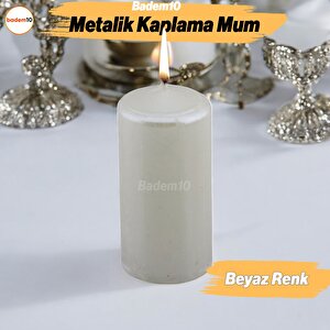 Baton Mum Metalik Kaplama Beyaz Silindir Dekoratif Mumu Kandil Hediyelik Mumlar Şamdan Kokusuz 8 Cm