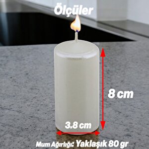 Baton Mum Metalik Kaplama Beyaz Silindir Dekoratif Mumu Kandil Hediyelik Mumlar Şamdan Kokusuz 8 Cm