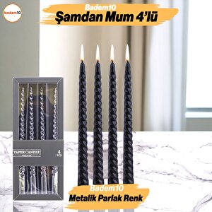Şamdan Mum Burgulu 4'lü Metalik Boya Siyah Dekoratif Mumu Kandil Hediyelik Fitilli Mumluk 25 Cm