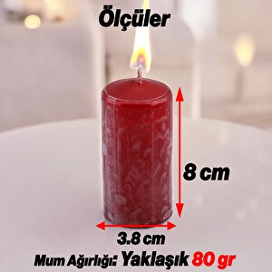 Baton Mum Metalik Kaplama Kırmızı Silindir Dekoratif Mumu Kandil Hediyelik Mumlar Şamdan Kokusuz 8cm