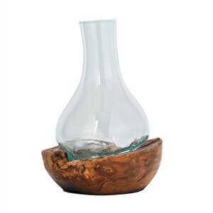 Wood Çiçek Cam Vazo 20x26 Cm Ak.is0006