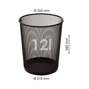 | Metal Perfore Çöp Kovası, Büyük Boy, Siyah, 12 Litre, Paslanmaz Metal