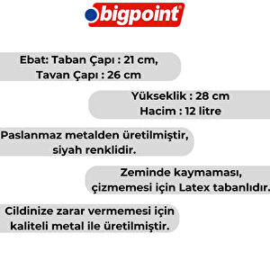 | Metal Perfore Çöp Kovası, Büyük Boy, Siyah, 12 Litre, Paslanmaz Metal