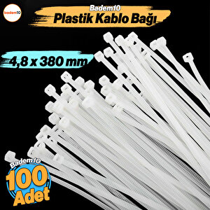 100 Adet Cırt Kelepçe 4,8x380 Mm Plastik Beyaz Renk Zip Kablo Bağı Çok Amaçlı Bağlama