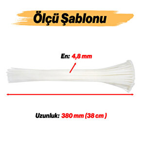 100 Adet Cırt Kelepçe 4,8x380 Mm Plastik Beyaz Renk Zip Kablo Bağı Çok Amaçlı Bağlama
