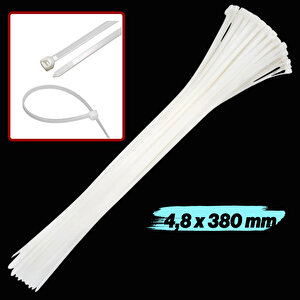 100 Adet Cırt Kelepçe 4,8x380 Mm Plastik Beyaz Renk Zip Kablo Bağı Çok Amaçlı Bağlama
