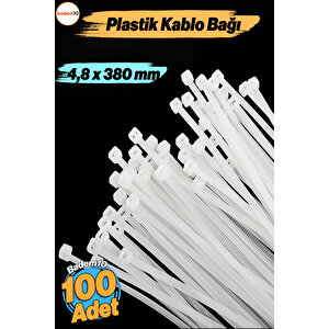 100 Adet Cırt Kelepçe 4,8x380 Mm Plastik Beyaz Renk Zip Kablo Bağı Çok Amaçlı Bağlama