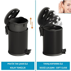 Smile  Klozet Fırçası + Çöp Kovası 5 Lt -2 Parça Set, Mat Siyah