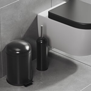 Aqua Bagno Smile  Klozet Fırçası + Çöp Kovası 5 Lt -2 Parça Set, Mat Siyah