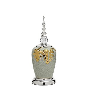 Yakut Silver Kapaklı Vazo 35 Cm Ak.je0177