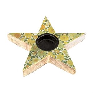 Vitale Şiva Çiçek Desenli Yıldız T-light Yeşil 17x4 Cm Ak.fq0011-y