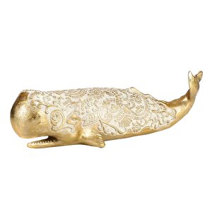 Whale Gold İşlemeli Balina Biblo 40 Cm Ak.id0114