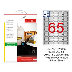 Tw-2065 38.1x21.2mm Gümüş Lazer Etiket 1625 Li