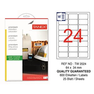 Tw-2024 64x34mm Polyester Etiket 25 Li