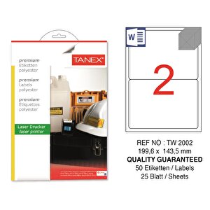 Tw-2002 199.6x143.5mm Polyester Etiket 25 Li