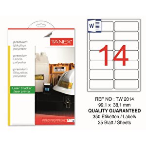 Tw-2014 99.1x38.1mm Polyester Etiket 25 Li