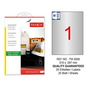 Tanex Tw-2000 210x297mm Gümüş Lazer Etiket 25 Li