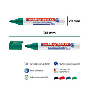 | Cap-off Beyaz Tahta Kalemi E-360xl Jumbo Boy, Yeşil, Yuvarlak Uçlu, 1.5-3 Mm, Doldurulabilir